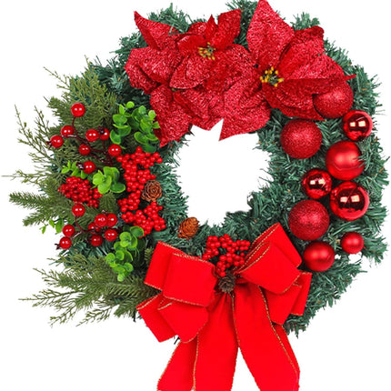 Artificial Christmas Wreath for Front Door, Christmas Door Decorations Wreaths, with Christmas Balls, Bow, Xmas Wreaths Decor Outdoor Christmas Wreaths (Red)