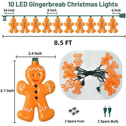 8.5Ft LED Christmas Gingerbread Lights Gingerbread Man String Lights with 10 Pack Cute Gingerbread Man for Indoor Outdoor Christmas Decorations for Christmas Tree Home Party, 0.48W