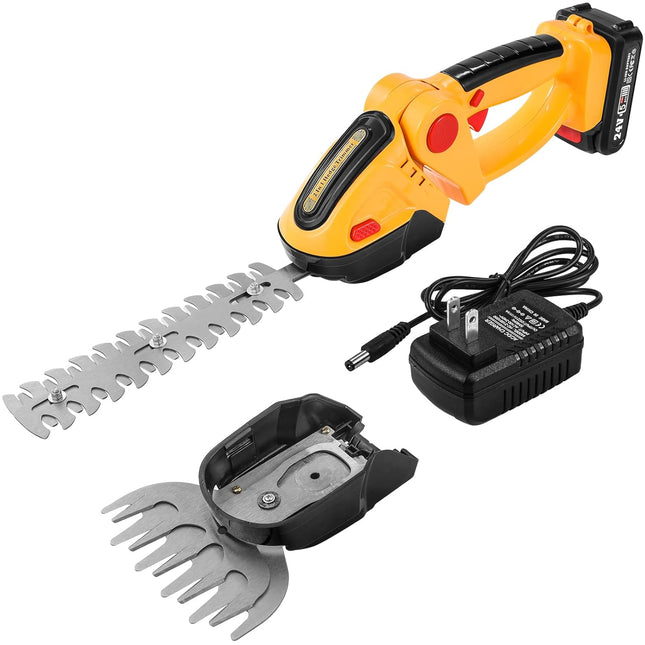 24V Cordless Grass Shear & Hedge Trimmer, 2 in 1 Electric Mini Hedge Trimmer, Handheld Grass Cutter Clippers Power Hedge Trimmers with 1500mAh Rechargeable Battery & Charger for Gardening