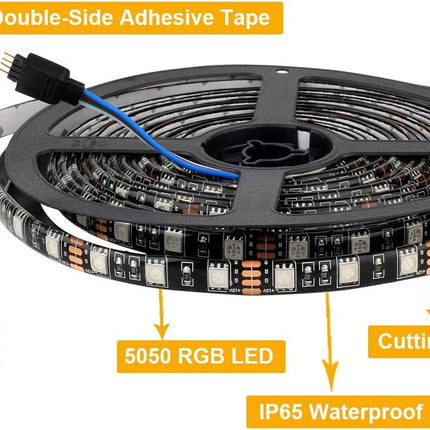 SUPERNIGHT LED Strip Lights, 16.4FT 5M SMD 5050 Waterproof 300LEDs RGB Color Changing Flexible LED Light Strip for Bedroom, TV Back Lighting, Christmas, Valentine's Day (Black PCB)