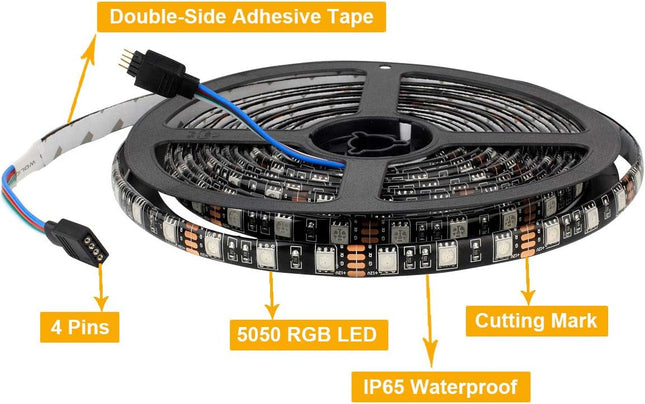 SUPERNIGHT LED Strip Lights, 16.4FT 5M SMD 5050 Waterproof 300LEDs RGB Color Changing Flexible LED Light Strip for Bedroom, TV Back Lighting, Christmas, Valentine's Day (Black PCB)
