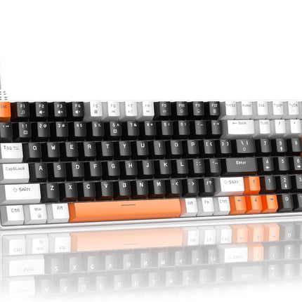Camiysn Wired Mechanical Gaming Keyboard, 100 Keys Compact Gaming Keyboard with Number Pad LED Blue Backlit Yellow Switches Keyboard for PC Laptop, White