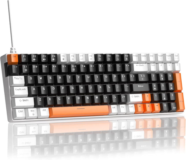 Camiysn Wired Mechanical Gaming Keyboard, 100 Keys Compact Gaming Keyboard with Number Pad LED Blue Backlit Yellow Switches Keyboard for PC Laptop, White