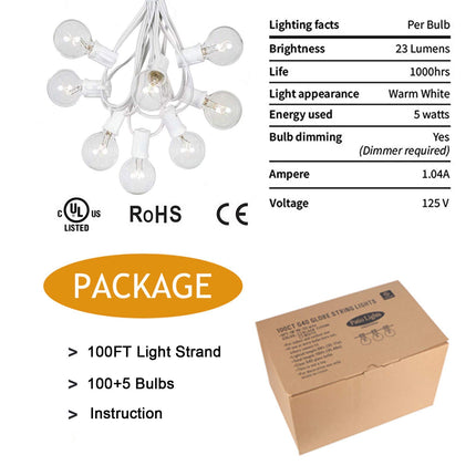 Afirst Globe String Lights - Patio Lights 100FT with 105 Edison Bulbs Waterproof Outdoor Hanging Lights for Backyard Party Wedding Lighting White