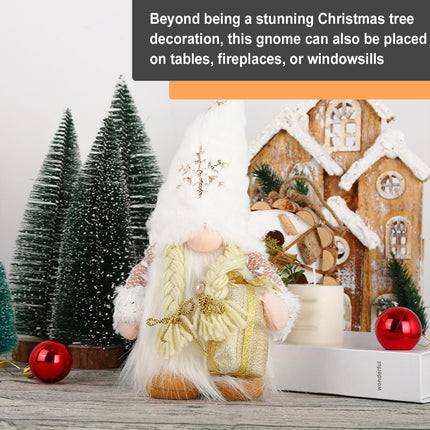 Gnome Christmas Tree Topper, 12 Inch Swedish Tomte Gnome Christmas Ornaments Santa Gnomes Plush Scandinavian Christmas Decorations Holiday Home Décor White Gnome Christmas Tree Topper with Lights