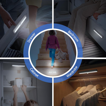 Oxyled Motion Sensor Light For Home Under Cabinet Light Wireless Lights For Wall 10 Led Lights Battery Operated Light With Magnetic Stick Up For Cupboard 3 Pack - Aluminium Abs White