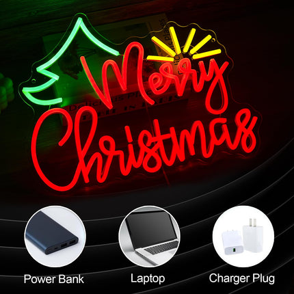 Merry Christmas Neon Sign USB Power Sunshine Light Up Sign Dimmable Christmas Tree Led Neon Light for Christmas Party Year Home Wall Decor (Dimmable USB)