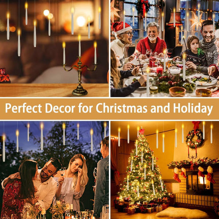 Floating Candles with Wand Remote, 20pcs Flameless Taper Candles Christmas Decorations, Battery Operated Hanging Flickering LED Window Taper Candles for Christmas Wedding Party Decor