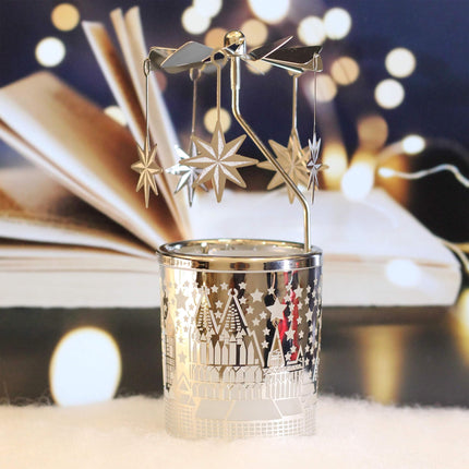 iLajao Candle Carousel Rotary Candle Holder Christmas Carousel Spinning Candleholder Metal Tealight Christmas Decoration Tables Centerpieces Valentine Easter s (Moravian Star)