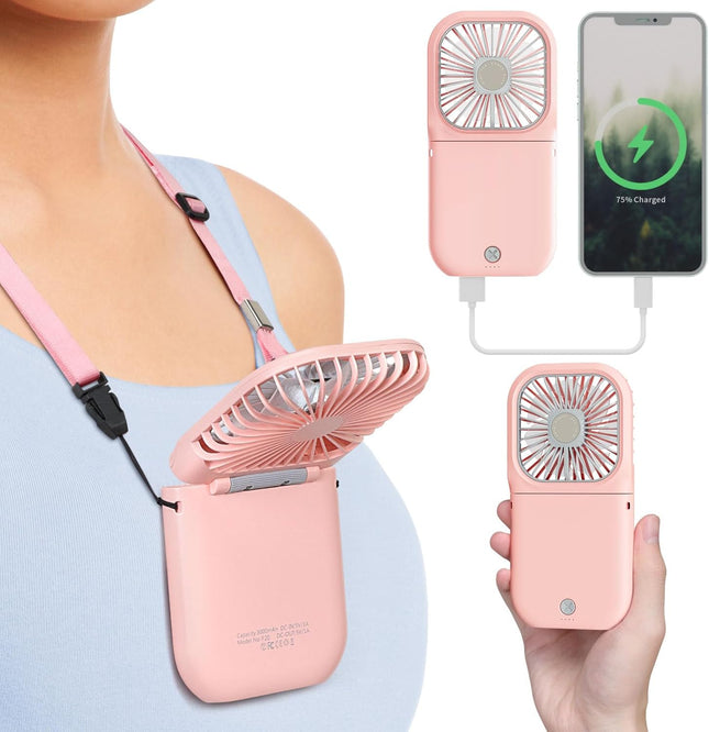 FColor Mini Handheld Fan Portable Personal Fan Rechargeable Mini Fan Usb Operated Cooling Fan Folding Power Bank Neck Travel
