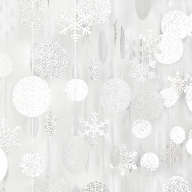 Silver Snowflake-Snow White-Christmas Party-Decorations Garland - 4pcs Winter Wonderland Hanging Streamers,Frozen Baby Shower Birthday Year Bridal Ceiling Banner Backdrop Decor Burgleda