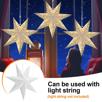Christmas Star Paper Lantern Lampshade 19.7 Inch 7 Pointed Star Hanging Ornament Paper Lantern Shade for Weddings Holiday Birthday Home Decor (Not Included Light)