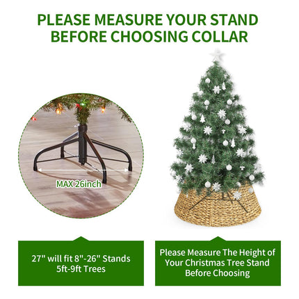 27in Christmas Tree Collar, Hand-Woven Natural Wicker Christmas Tree Basket Base Beautiful Christmas Tree Base Cover for Christmas Decoration