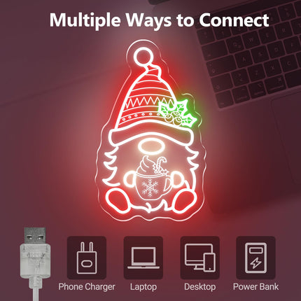 Christmas Gnome Neon Signs, Handmade Led Neon Light Sign for Christmas Party Home Bedroom Man Cave Bar Business