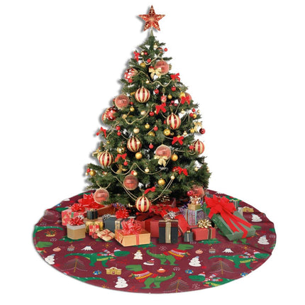 Red Christmas Tree Skirt 48" Cute Dinosaur Tree Mat for Christmas Xmas Festive Party Yard Decorations Indoor Outdoor Ornaments