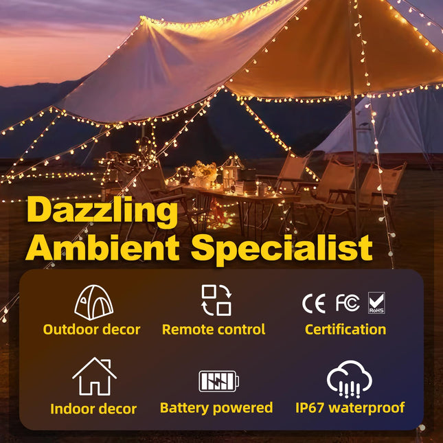 XZAI Globe String Lights, Crystal Globe Fairy String Lights Battery Operated with 33 Foot 80LED, Remote, IP67 Waterproof Indoor Outdoor Hanging Decorative Lights for Home Party Patio Garden