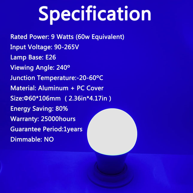 LED Blue Light Bulb, 9W (60w Equivalent), A19 E26 Medium Base Blue Light Bulb, LED Blue Color Bulb for Outdoor Porch, Christmas, Party Decoration, Wedding, Halloween, Home, Holiday Lighting, 4 Pack