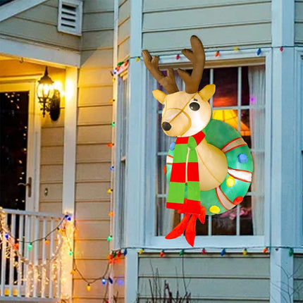 Juegoal 4 FT Christmas Inflatable Rudolph Wreath, Lighted Blow Up Reindeer with Built in LED Lights, Indoor/Outdoor Xmas Holiday Decor, Light Up Front Door Window Lawn Yard Garden Decorations