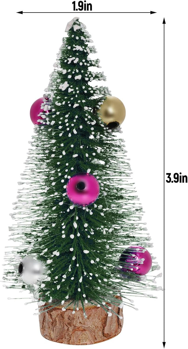 Yookat 12Pcs Mini Christmas Trees Bottle Brush Trees Small Sisal Trees Mini Pine Trees with Wood Base Small Bottle Brush Trees for Christmas Winter Decoration (Multicolor)