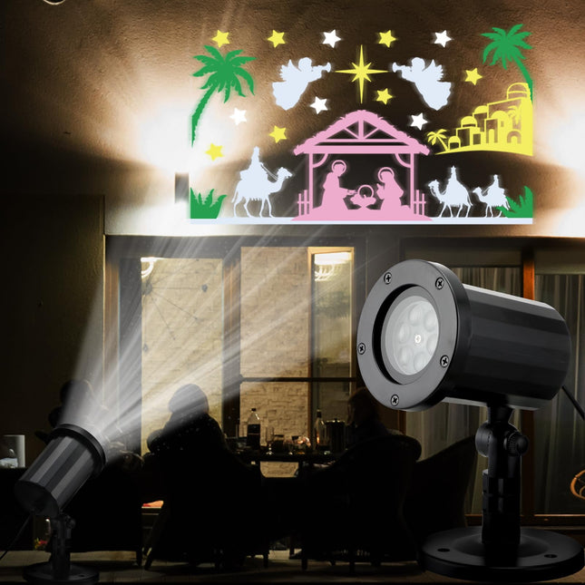 Christmas Nativity Scene Projector Lights Outdoor Waterproof Christian Holy Rotating Projector Yard Stake Lights for Xmas Holiday Winter Home Yard Garden Outdoor Indoor Decoration