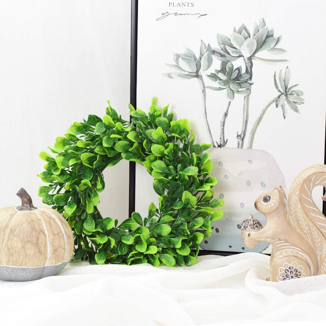 Lvydec 2 Pack Artificial Boxwood Wreath - 11" Mini-Sized Boxwood Wreath Green Candle Wreath for Wall Window Home Decoration