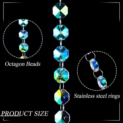 99 ft Crystal Christmas Garlands Glass Bead Strands for Christmas Tree Decoration Iridescent Clear Acrylic Diamond Hanging Chandelier Chain Xmas Ornament String for Holiday Wedding Party