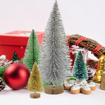 30PCS Bottle Brush Christmas Trees Mini Bottle Brush Trees with Wood Base Tabletop Small Christmas Village Tree, Xmas Holiday Decor