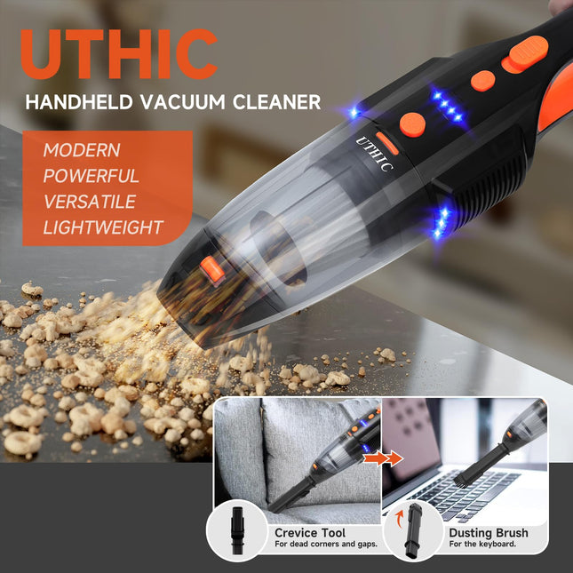 Car Vacuum Cordless Rechargeable With 2 Filters,Cordless Vacuum Cleaner With 9000Pa Strong Suction,Mini Portable Hand Vacuum Cordless With Largecapacity Battery,30Min Runtime&Double Led Light