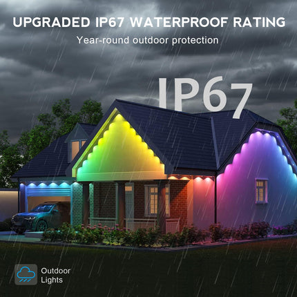 Permanent Outdoor Lights for House 100ft Smart ICRGB Outside LED Eaves Lights, IP67 Waterproof Eaves Lights for Christmas Halloween Holiday Decorations, Work with Alexa, Google Assistant