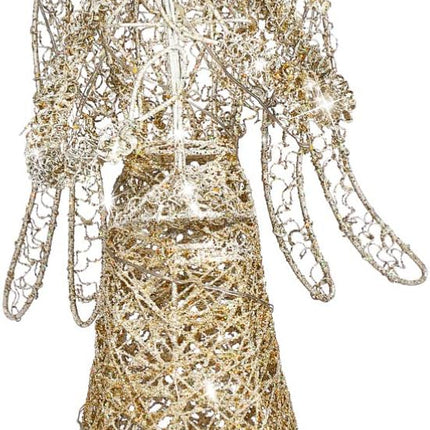 PRETYZOOM Lighted Glittered Christmas Angel Tree Topper Hollow Wire Angel Treetop Xmas Tree Topper for Christmas Ornaments and Holiday Seasonal Decor