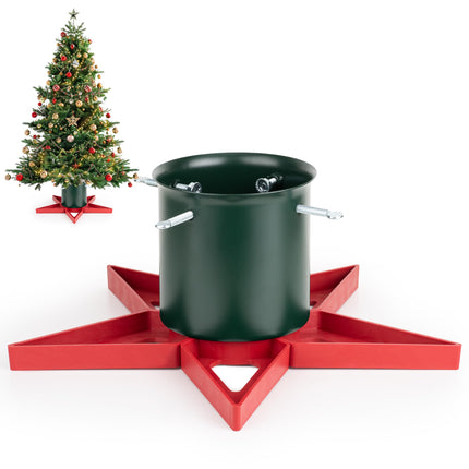 GuuG Real Christmas Tree Stand Base - Live Trees Small Christmas Tree Holder up to 6.5ft Trees for Real Xmas Trees 0.53 Gal Star+ Green&Red