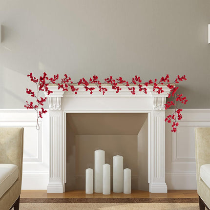 IUIBMI 6Ft Artificial Red Berry Garland Holiday Garland Christmas Red Berry Garland with Bendable Stems for Holiday Fireplace Stairs Table Decorations(#1)