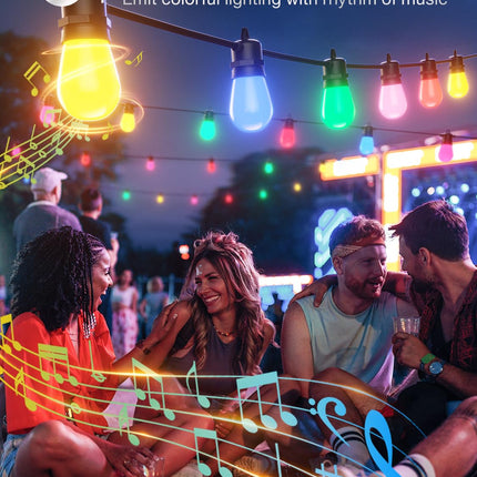 addlon 48FT Smart RGB Outdoor String Lights, Dimmable Patio Lights with 15 Waterproof Shatterproof LED Bulbs, Color Changing String Lights APP Control (Remote not Included), Music Sync for Party