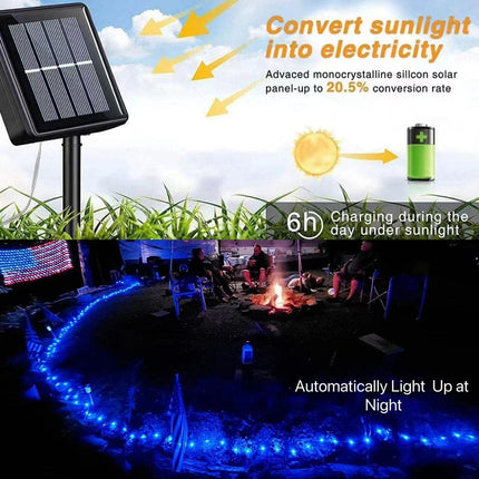 WAKAKA 2 PCS Blue Solar Fairy Lights Outdoor Waterproof, Each 66ft 200 LED Solar String Lights, 8 Modes Blue Solar Christmas Lights