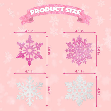 32 Pcs Pink Silver Glitter Snowflake Hanging Swirls Decoration Christmas Ceiling Decorative Streamers Snowflake Ornaments Garland Winter Holiday Wonderland Frozen Party Supplies