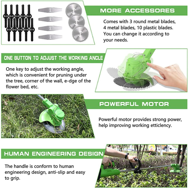 Weed Wacker Cordless Grass Trimmer Weed Eater Electric Brush Cutter Quick Charger Cordless Lightweight Electric Edger Lawn Tool for Lawn Garden Pruning and Trimming