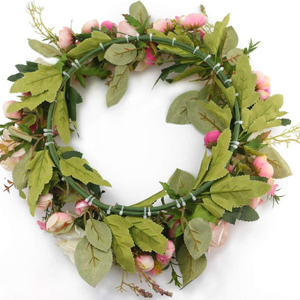 Ogrmar Artificial Flower Wreath/Handmade Floral Artificial Simulation Rose Flowers Garland Wreath for Home Front Door Christmas Wedding Party Decoration (Rose)