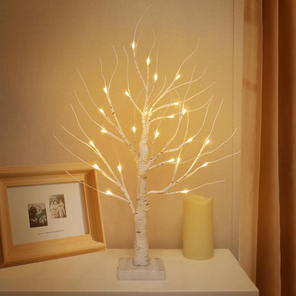 Zcdl White Birch Tree - 2FT 24 LED Birch Tree with Lights, Flexible Branches and Timer, Warm White Lighted White Tree, Tabletop Christmas Tree for Home Christmas Halloween Party Decorations (1 Pack)