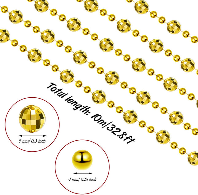 WILLBOND 32.8 Feet Christmas Tree Beads Beaded Garland Strand Plastic Pearls Beads Garland Crystal Bead Roll for Christmas and Holiday Decorations (Gold)