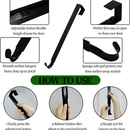 Wreath Hangers for Front Door, Adjustable Wreath Hanger from 15 to 25 inch Over The Door Hooks Non-Scratch for Christmas Wreath Door Decor