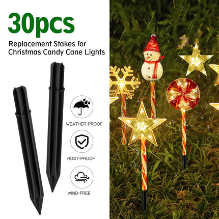 30PCS Replacement Stakes for Christmas Candy Cane Lights Outdoor, Plastic Candy Cane Pathway Markers Lights Spike Replacer, Used to Maintain Candy Cane Pathway Lights, Inside Diameter 0.6-0.68 Inch