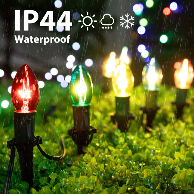 Christmas Pathway Lights Outdoor, 102.8 Ft Driveway Christmas Lights with 80 Multicolor Bulbs and Stakes, Connectable Outdoor Christmas Decorations Yard Walkway Sidewalk Holiday, Multicolor