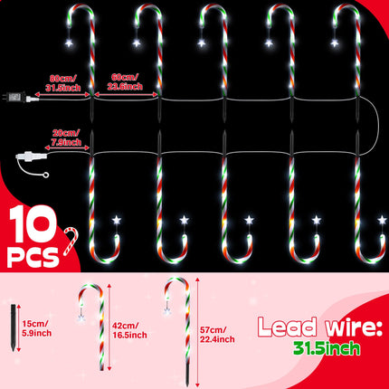 Christmas Candy Cane Lights, 10 Pack 20 Inch Pathway Markers Lights with Stakes, Christmas Red Green and White Driveway Lights with 8 Lighting Modes for Xmas Holiday Party Walkway Patio Garden Decor