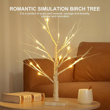 MEETYAMOR 2 Pack 24” 2FT Lighted Birch Tree with 18LT Warm White LEDs, Christmas Decorations Indoor Battery Powered Timer, Money Tree for Winter Party Wedding Table Mantel Home Easter Decor