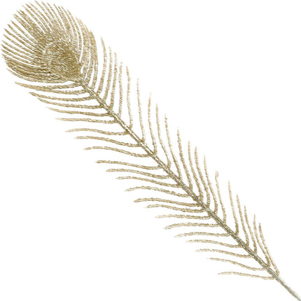 12 Pieces Artificial Peacock Feather Glitter Leaves Christmas Picks Sprays for Xmas Tree Decoration Vase Filler Flower Arrangment Christmas Wreath DIY Crafts Decor (Champagne)