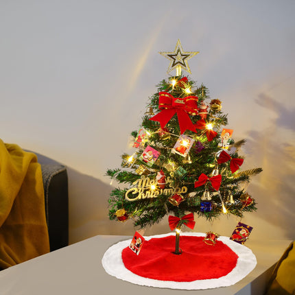 Aoriher 24" Mini Christmas Tree Set with Lights Tabletop Boxes Hanging Ornaments 15" Miniature Red Plush Tree Skirt Plush Christmas Tree Mat for DIY Christmas Decorations Home Bedroom