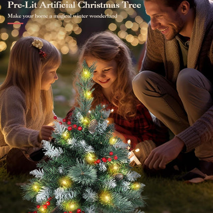 Small Outdoor Christmas Tree for Porch - Set of 2 Prelit Holiday Decor, Battery Operated Xmas Tree with Lights for Front Porch, Pathway, 2.5FT Partial Flocked Tree