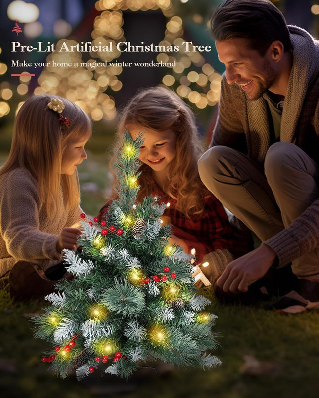 Small Outdoor Christmas Tree for Porch - Set of 2 Prelit Holiday Decor, Battery Operated Xmas Tree with Lights for Front Porch, Pathway, 2.5FT Partial Flocked Tree