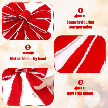 Ceenna 14.8 x 86.6 Inch Extra Large Christmas Bows Red Velvet Wreath Bow Christmas Tree Toppers Bows with White Edge for Christmas Xmas Holiday Fron