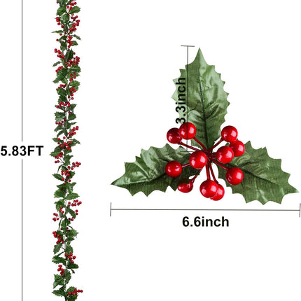 Artiflr Red Berry Christmas Garland, 6Foot Flexible Artificial Berry Garland for Indoor Outdoor Home Fireplace Decoration for Winter Christmas Holiday Year Decor